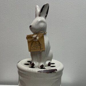 11x5 white ceramic flower frog rabbit.